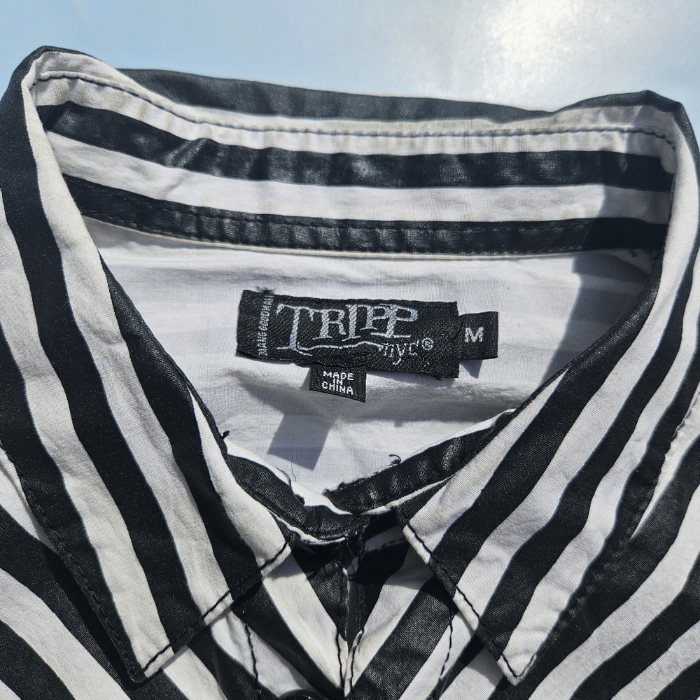 Tripp NYC Black & White Top Y2k Early 2000s Short Sleeve Button Down Goth Tripp - Picture 6 of 12